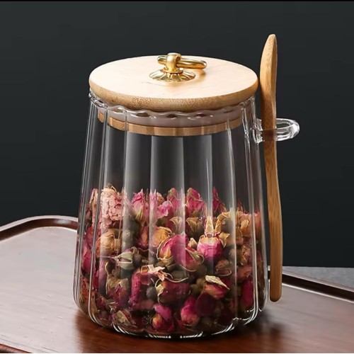 Glass Storage Jar with Bamboo Lid & Spoon – 500ml