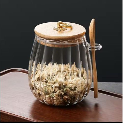 Glass Storage Jar with Bamboo Lid & Spoon – 500ml
