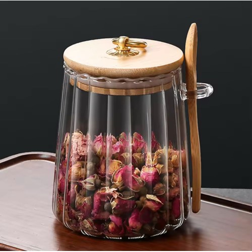 Glass Storage Jar with Bamboo Lid & Spoon – 500ml