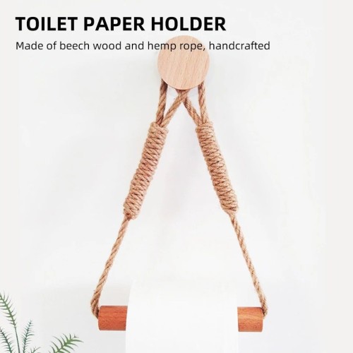 Bamboo Tissue Holder with Hemp Rope – Rustic Style