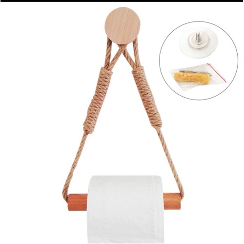 Bamboo Tissue Holder with Hemp Rope – Rustic Style