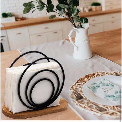 Metal Napkin Holder with Wooden Base – Elegant Design Metal Napkin Holder with Wooden Base – Elegant Design