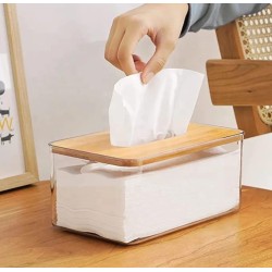 Nordic Minimalist Tissue Box with Bamboo Lid – Transparent Serviette Holder Nordic Minimalist Tissue Box with Bamboo Lid – Transparent Serviette Holder