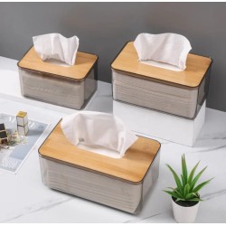 Nordic Minimalist Tissue Box with Bamboo Lid – Transparent Serviette Holder
