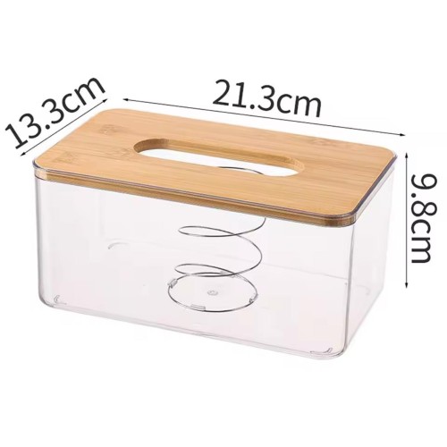 Nordic Minimalist Tissue Box with Bamboo Lid – Transparent Serviette Holder