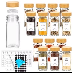 12PCS Glass Spice Jars with Bamboo Lid – 120ML Airtight Set