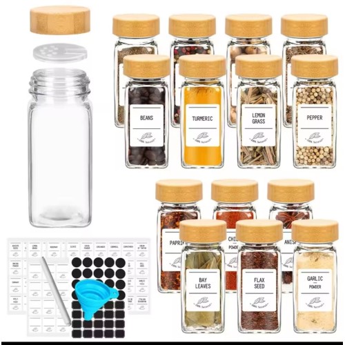 12PCS Glass Spice Jars with Bamboo Lid – 120ML Airtight Set 12PCS Glass Spice Jars with Bamboo Lid – 120ML Airtight Set