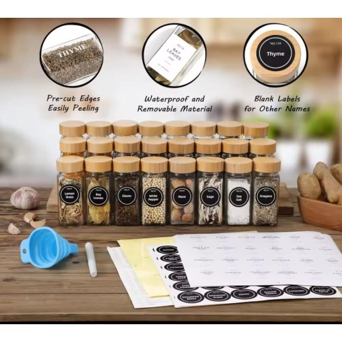 12PCS Glass Spice Jars with Bamboo Lid – 120ML Airtight Set 12PCS Glass Spice Jars with Bamboo Lid – 120ML Airtight Set