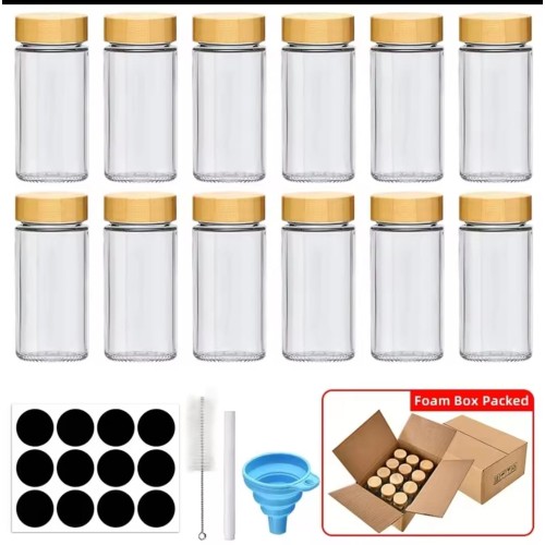 12PCS Glass Spice Jars with Bamboo Lid – 120ML Airtight Set 12PCS Glass Spice Jars with Bamboo Lid – 120ML Airtight Set