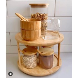 Bamboo Rotating Spice Rack – 360° Kitchen Organizer