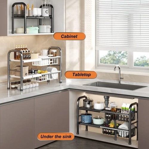 Adjustable 2-Tier Under-Sink Rack – Kitchen & Bathroom Organizer Adjustable 2-Tier Under-Sink Rack – Kitchen & Bathroom Organizer