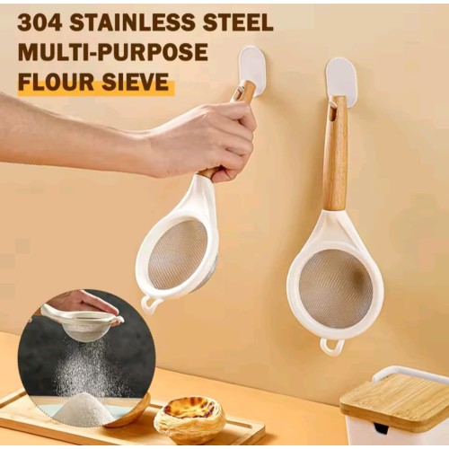 Fine Mesh Stainless Steel Sieve with Wooden Handle – Multi-Purpose Kitchen Strainer