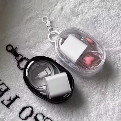 Clear Mini Zipper Storage Pouch with Cartoon Keychain – Toy & Gadget Organizer