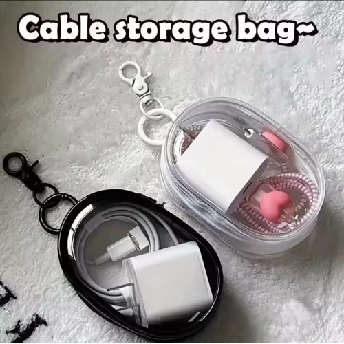Clear Mini Zipper Storage Pouch with Cartoon Keychain – Toy & Gadget Organizer