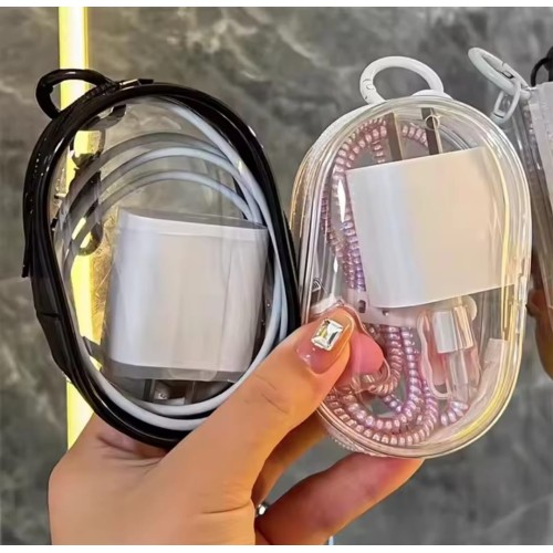 Clear Mini Zipper Storage Pouch with Cartoon Keychain – Toy & Gadget Organizer