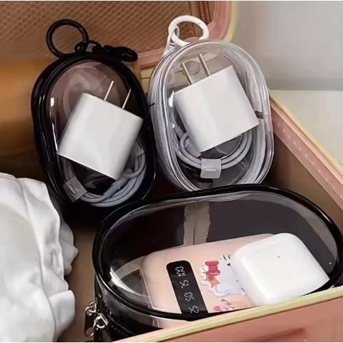 Clear Mini Zipper Storage Pouch with Cartoon Keychain – Toy & Gadget Organizer