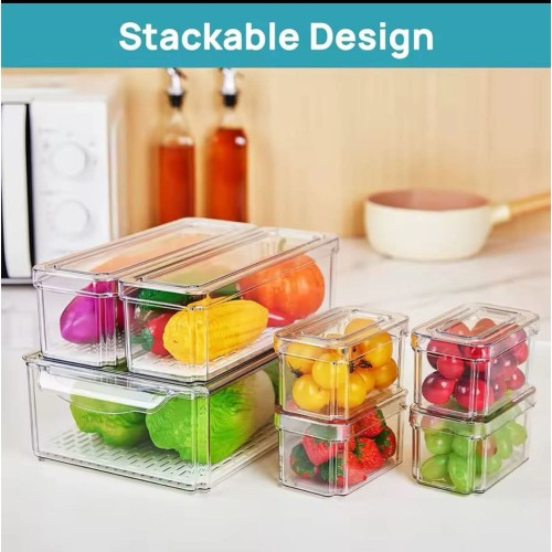 7pcs BPA-Free Stackable Acrylic Fridge Organizer With Lid