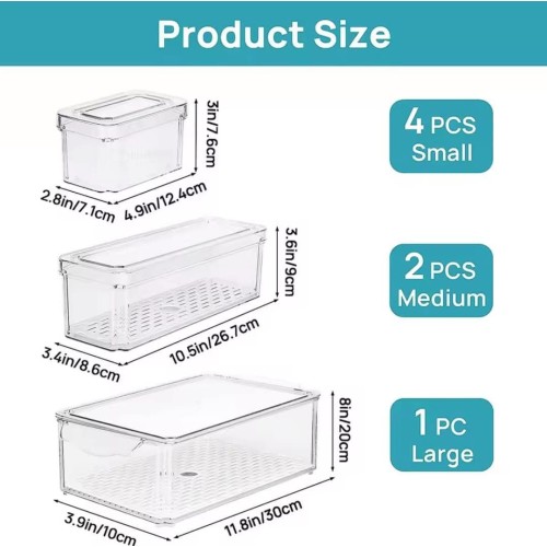 7pcs BPA-Free Stackable Acrylic Fridge Organizer With Lid