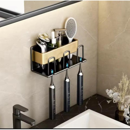Metallic Wall-Mounted Toothbrush/ Toothpaste Holder