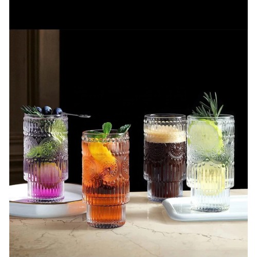 350ML 6Pcs Embosed Vintage Ribbed Glass set
