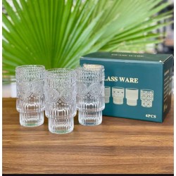 350ML 6Pcs Embosed Vintage Ribbed Glass set