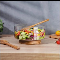 3700ML Multi-Purpose Large Serving Bowl With Acacia Base