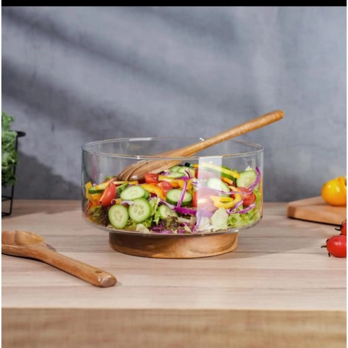 3700ML Multi-Purpose Large Serving Bowl With Acacia Base 3700ML Multi-Purpose Large Serving Bowl With Acacia Base