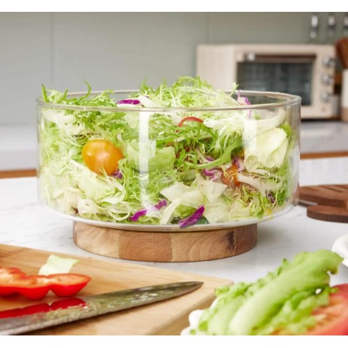 3700ML Multi-Purpose Large Serving Bowl With Acacia Base 3700ML Multi-Purpose Large Serving Bowl With Acacia Base