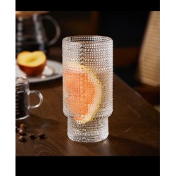 350ML 6Pcs Embossed Vintage Ribbed Glass Set