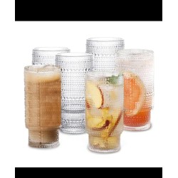 350ML 6Pcs Embossed Vintage Ribbed Glass Set