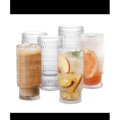 350ML 6Pcs Embossed Vintage Ribbed Glass Set 350ML 6Pcs Embossed Vintage Ribbed Glass Set