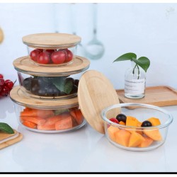 3Pcs Round Glass Storage Container Set With Bamboo Lid