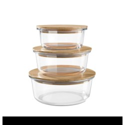 3Pcs Round Glass Storage Container Set With Bamboo Lid