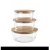 3Pcs Round Glass Storage Container Set With Bamboo Lid 3Pcs Round Glass Storage Container Set With Bamboo Lid