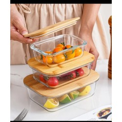 3Pcs Rectangular Glass Storage Container Set With Bamboo Lid 3Pcs Rectangular Glass Storage Container Set With Bamboo Lid
