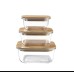 3Pcs Rectangular Glass Storage Container Set With Bamboo Lid