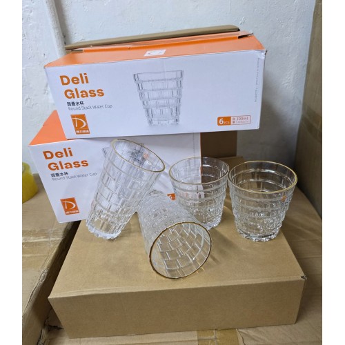 6Pcs Clear Highball Stackable Glass Cups With Gold Rim