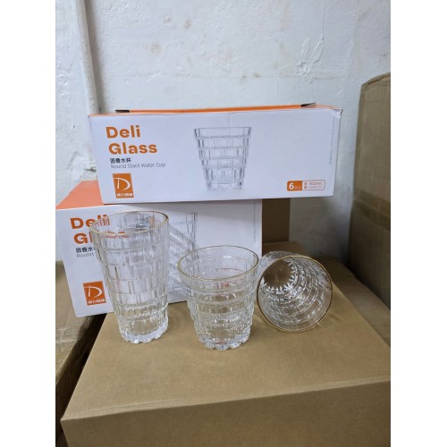 6Pcs Clear Highball Stackable Glass Cups With Gold Rim