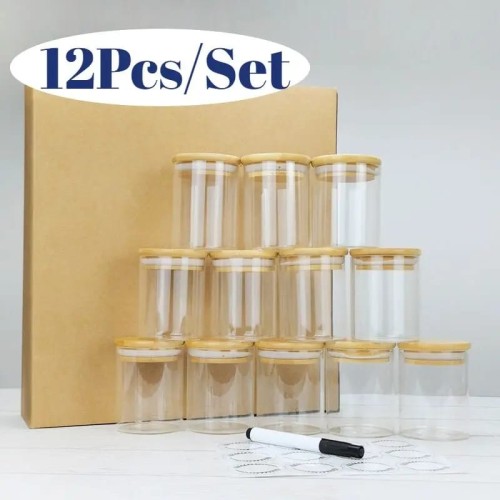 12pcs Round Glass Spice Jar Set with Bamboo Lids 12pcs Round Glass Spice Jar Set with Bamboo Lids