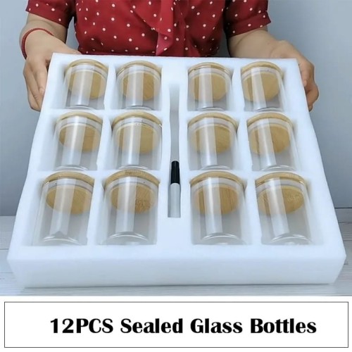 12pcs Round Glass Spice Jar Set with Bamboo Lids 12pcs Round Glass Spice Jar Set with Bamboo Lids