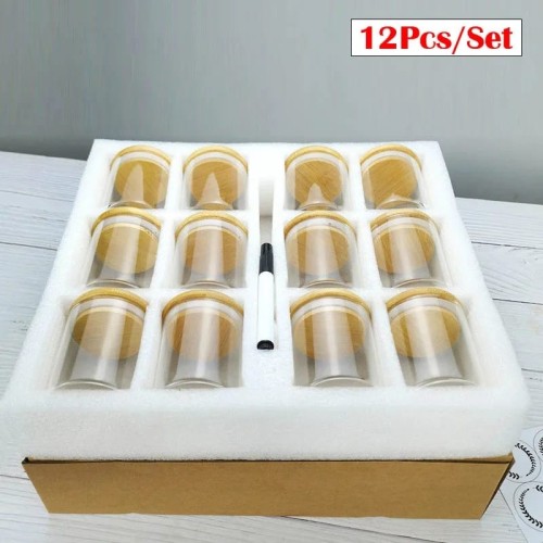 12pcs Round Glass Spice Jar Set with Bamboo Lids 12pcs Round Glass Spice Jar Set with Bamboo Lids