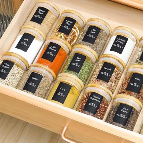 12pcs Round Glass Spice Jar Set with Bamboo Lids 12pcs Round Glass Spice Jar Set with Bamboo Lids
