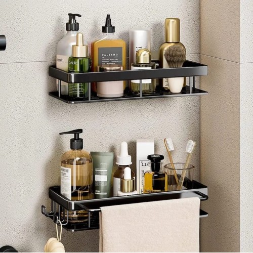 2pcs Aluminum Alloy Rectangular Shelf with Towel Holder 2pcs Aluminum Alloy Rectangular Shelf with Towel Holder