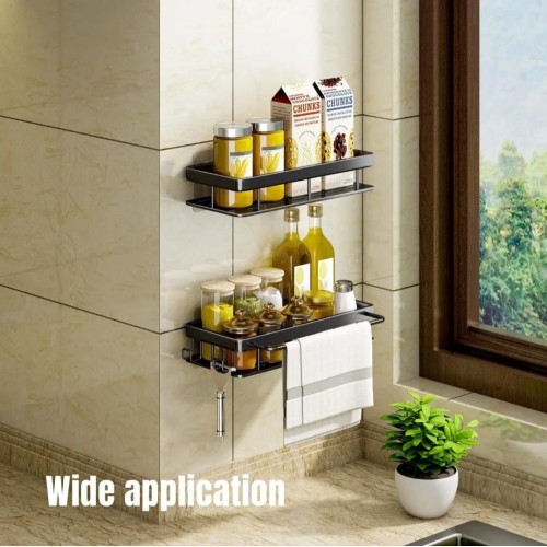 2pcs Aluminum Alloy Rectangular Shelf with Towel Holder