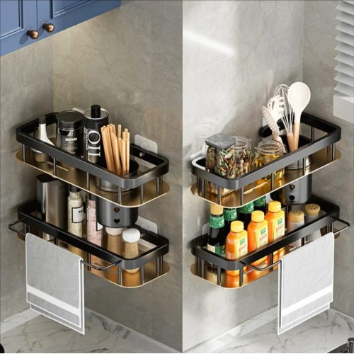 2pcs Aluminum Alloy Rectangular Shelf with Towel Holder