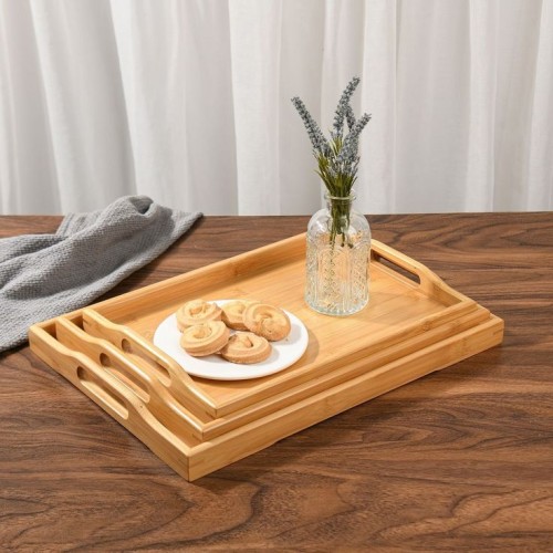 3pcs Bamboo Food Storage & Serving Trays with Handles 3pcs Bamboo Food Storage & Serving Trays with Handles