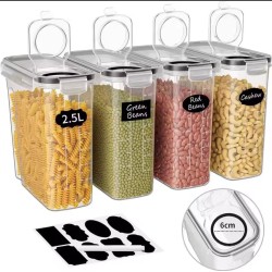 4pcs Airtight Food Storage Containers – 2.5L Each with Labels and Pen 4pcs Airtight Food Storage Containers – 2.5L Each with Labels and Pen
