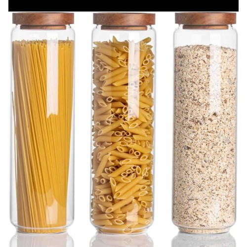 Acacia Wooden Kitchen Storage Glass Jar with Bamboo Lid