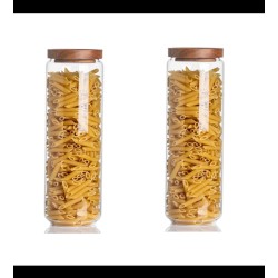 Acacia Wooden Kitchen Storage Glass Jar with Bamboo Lid