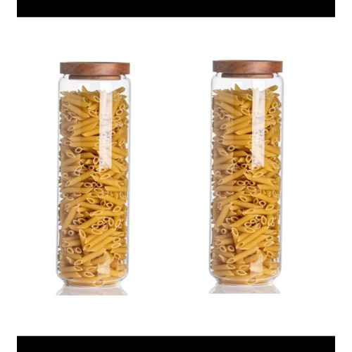 Acacia Wooden Kitchen Storage Glass Jar with Bamboo Lid